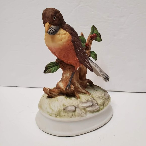 Vintage Gorham Porcelain Red Robin Bird Figurine Music Box Made in Japan Pottery - Picture 3 of 8